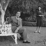 Dali with his wife Gala in a garden in New York City, 1945